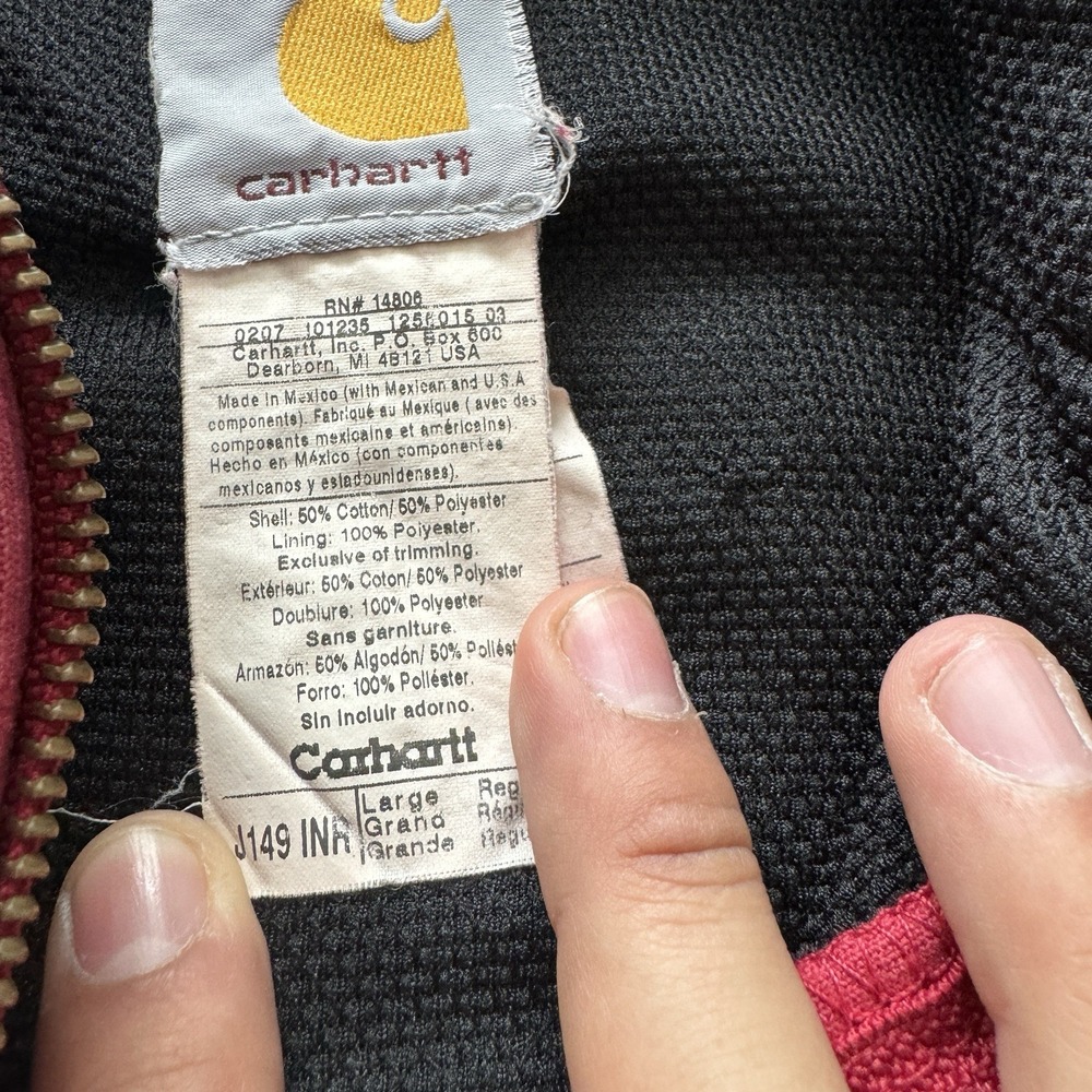 Vintage Carhartt Thermal Zip Up Hoodie Mens L Red J149 INR Heavy Workwear Y2K - Picture 3 of 10